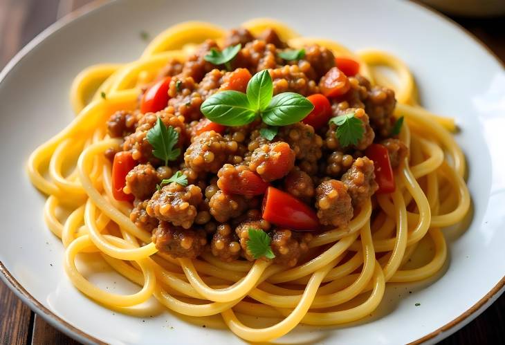 Spaghetti with Savory Minced Meat and Fresh Vegetables